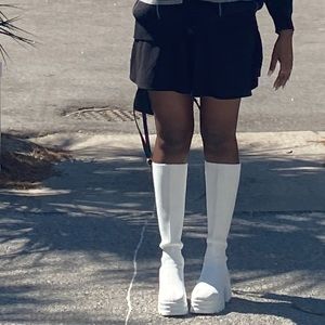 Women high knitted white boots